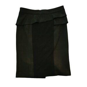 Callia Solezia Black Pencil Skirt With Ruffle Waistband & Back Zip Closure